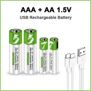 AA + AAA USB акумулаторна батерия от 1,5 AA 2600 МВтч/AAA 550 МВтч литиево-йонни батерии за детски играчки, часовници, MP3 плейър, термометър + кабел TYPE-C