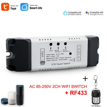 Sasha 2CH Smart WiFi Switch модул за Безжичен RF дистанционно управление Smart Life Автоматика за Отваряне на врати 85 250 за Алекса Google Home