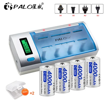 Акумулаторни Батерии Размер PALO C 1.2 4000 ма LR14 R14 Нимх за Газови Печки, Горелки, led Фенерче и Играчки с LCD зарядно устройство