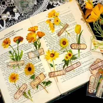 Винтидж Цветни етикети, в стила на поезията, деко, Ненужни Канцеларски материали за водене на дневник, домашни ЛЮБИМЦИ, ретро Материал, Цветя, Листа, Растения, деко, стикер, за Украса
