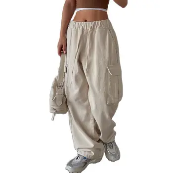 Ежедневните свободни бели дънки-карго с ниска талия и широки штанинами за жени, градинска облекло, панталони-карго за жени