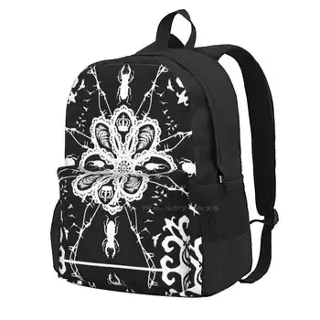Земни училищни чанти за момичета, пътни чанти за лаптоп, Насекоми, Бръмбари, Листа, Crown, Черно-Бели Монотонно Тъмни седалките