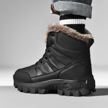Мъжки велурени зимни обувки, непромокаеми нескользящие удобни зимни ботильоны с топла една плюшена подплата, улични ски ботильоны за мъже